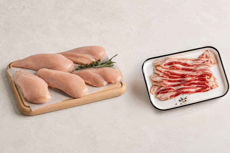 Chicken Breasts And Bacon In First Box