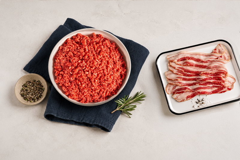 Ground Beef And Bacon In First Box